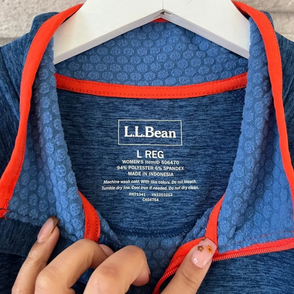 L.L Bean Men’s Adventure Grid Fleece Quarter Zip Blue Orange Accent Pullover L